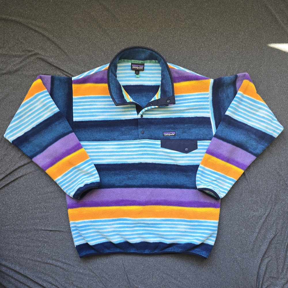 Patagonia Synchilla Mens Large Snap-T Fleece Pullover Jacket Painted Fitz Stripe